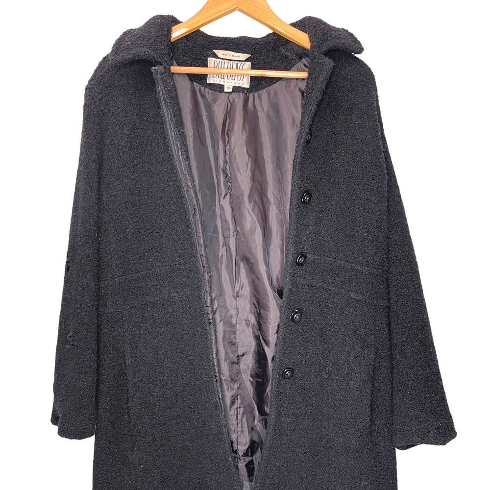 VTG Bill Blass Signature Black Boucle Teddy Wool‎ Blend Coat Size 12 Jacket READ